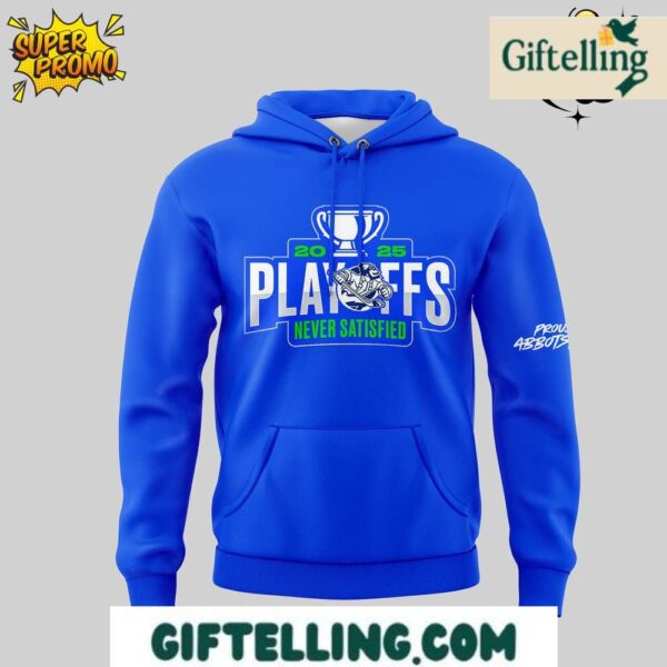 Fuel your playoff passion with the Abbotsford Canucks Playoffs "NEVER SATISFIED" blue hoodie that embodies the relentless spirit of championship pursuit