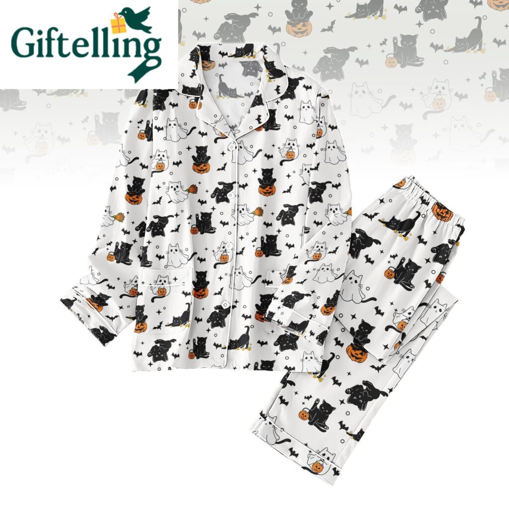 Black Cat Halloween Pajamas Set has available in sizes XS through 5XL