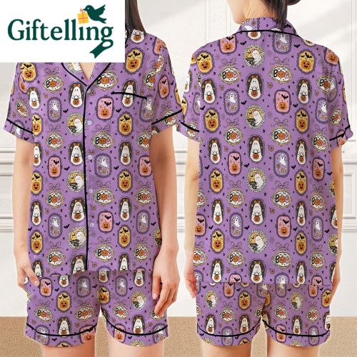 Boo Ghost Halloween Pajamas Retro Coquette Pink Sleepwear Gift for Her
