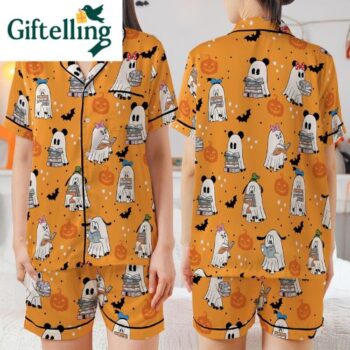 Disney Halloween Pajamas Set featuring Ghost Mickey and delightful pumpkin motifs designed especially for girls