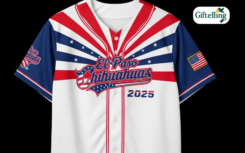 El Paso Chihuahuas Stars Stripes 2025 special edition baseball jersey featuring red white blue patriotic design with team logo