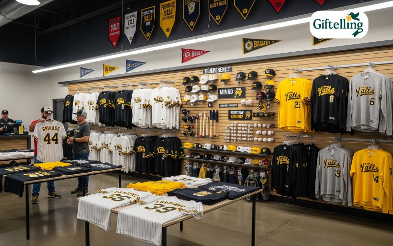 Florence Yalls team store at Thomas More Stadium displaying official jerseys and promotional merchandise