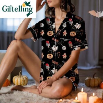 Ghost Halloween Satin Pajama Set Fall Sleepwear Spooky Gift