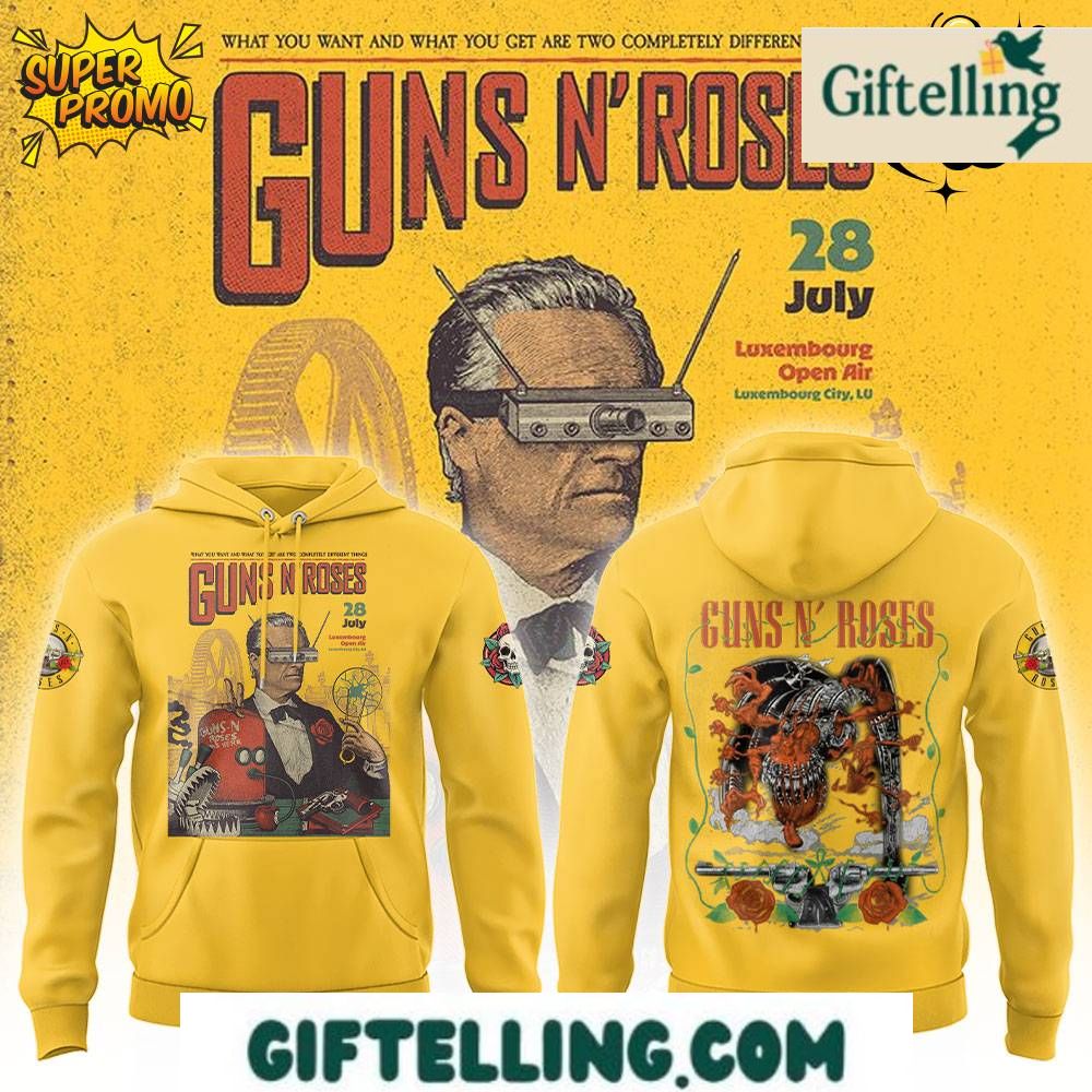 Embrace cosmopolitan rock sophistication with the Guns N' Roses Luxembourg Tour 2025 hoodie