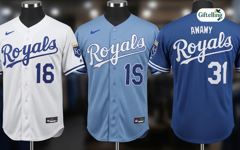 Kansas City Royals official 2025 home and away baseball jerseys featuring royal blue white and powder blue color schemes with crown logo