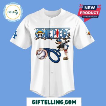 Set sail for Grand Line adventures with the Los Angeles Dodgers x One Piece Special Edition baseball jersey