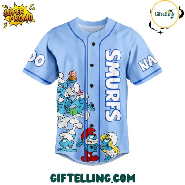 Blue skies and baseball dreams unite in The Smurfs Cartoon Film Baseball Jersey for Movie Lover Gift