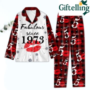 Vibrant crimson fabric meets celebratory spirit in this stunning 50th birthday women's pajamas set